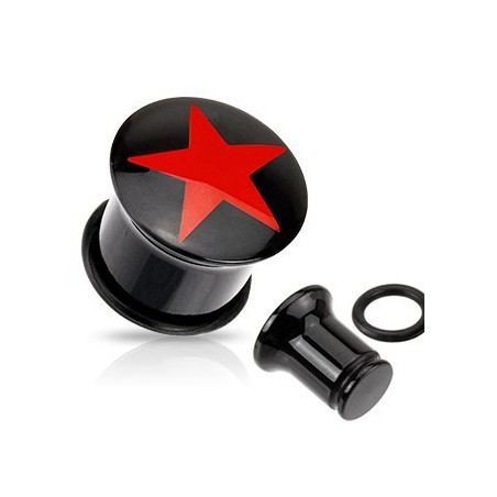 Piercing ecrateur plug tunnel oreille en acrylique noir logo étoile rouge