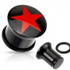 Piercing ecrateur plug tunnel oreille en acrylique noir logo étoile rouge