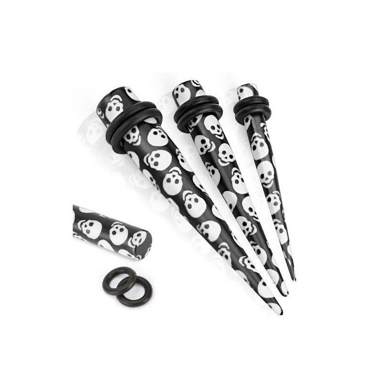 piercing ecarteur Expender oreille motif logo Tete de mort en acrylique couleur noir