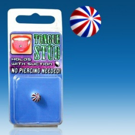 Faux piercing langue en acrylique fluo UV phosphorescent rayé bleu blanc rouge