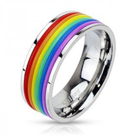 Bague homme femme en acier chirurgical inoxydable couleur gay pride party