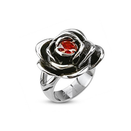 Bague femme en Acier chirurgical inoxydable motif Rose Pierre rouge