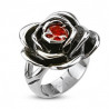 Bague femme en Acier chirurgical inoxydable motif Rose Pierre rouge