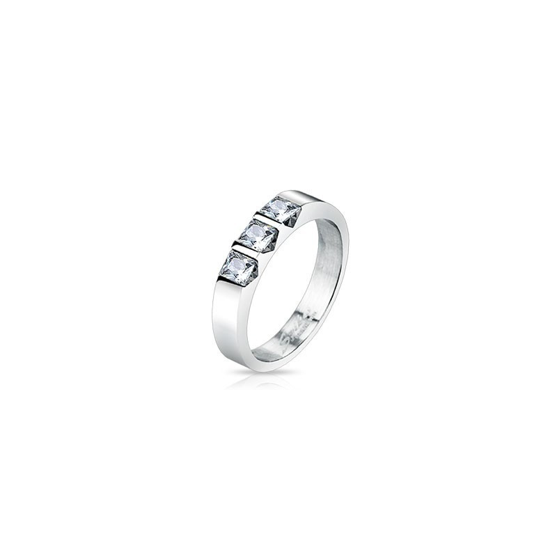 Bague alliance femme acier chirurgical inoxydable 3 cristaux blanc