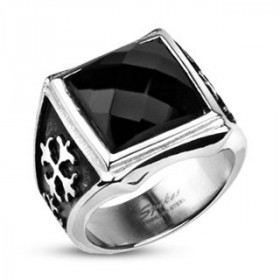 Bague Croix Royale et Onyx acier inoxydable chevalière homme