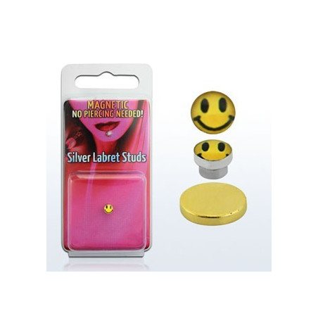 Faux piercing aimanté magnétique logo smiley pour nez labret et oreille