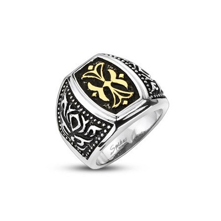 Chevalière acier inoxydable symbole croix seigneur bague gothique pour homme en acier chirurgical