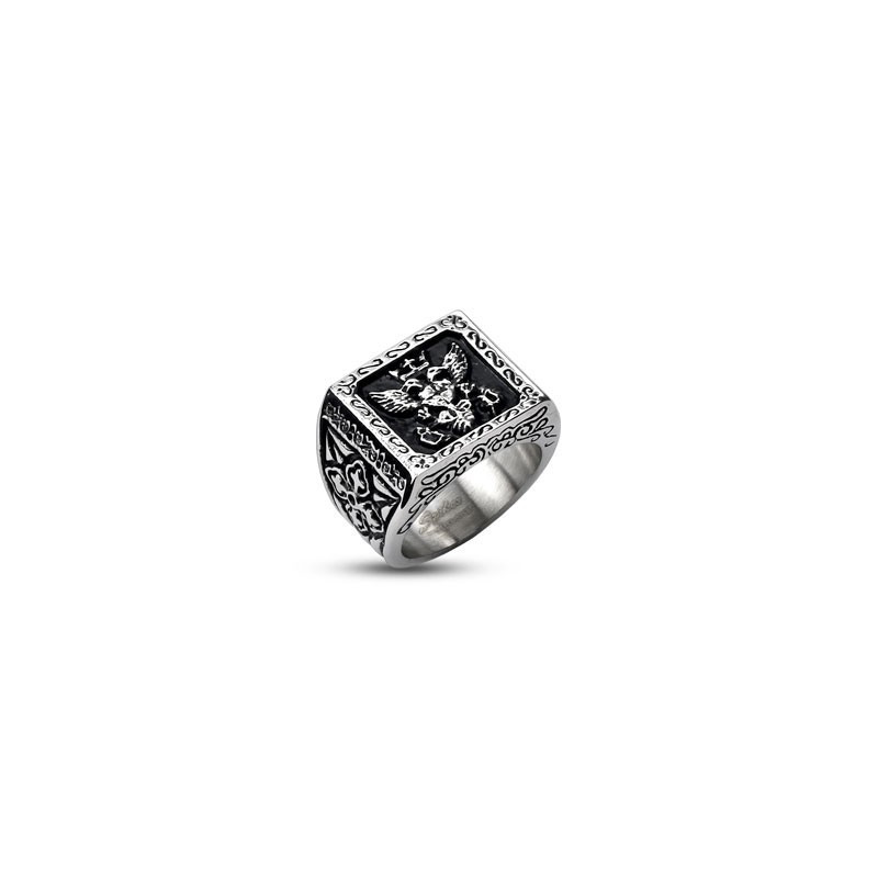 Bague chevalière pour homme en acier inoxydable sceau empire royal 