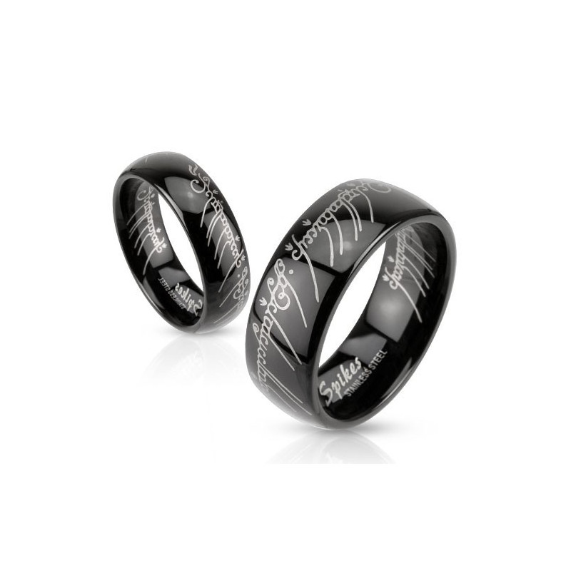 Bague Homme en acier noir motif Elfique bague en acier inoxydable noir seigneur des anneaux pour homme