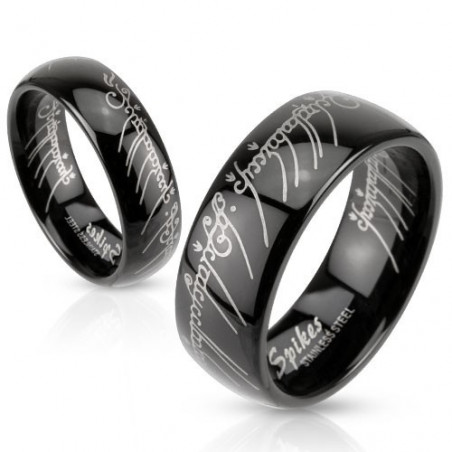 Bague Homme en acier noir motif Elfique bague en acier inoxydable noir seigneur des anneaux pour homme