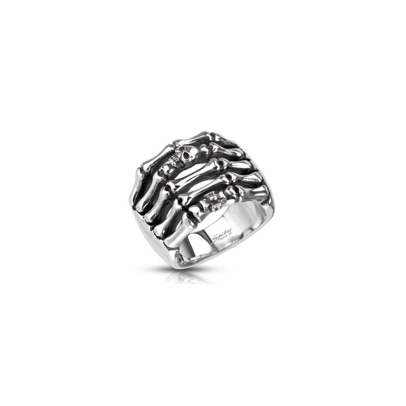 Bague squelette tête de mort bague bijou pour homme en acier inoxydable 316L