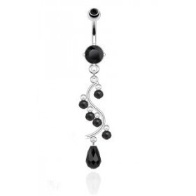 Piercing nombril en acier chirurgical long pendant chandelier en cristal Noir