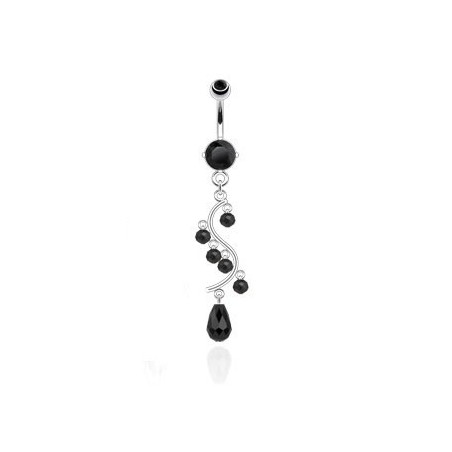 Piercing nombril en acier chirurgical long pendant chandelier en cristal Noir