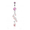 Piercing nombril long pendentif en acier chirurgical chandelier glamour en cristal rose