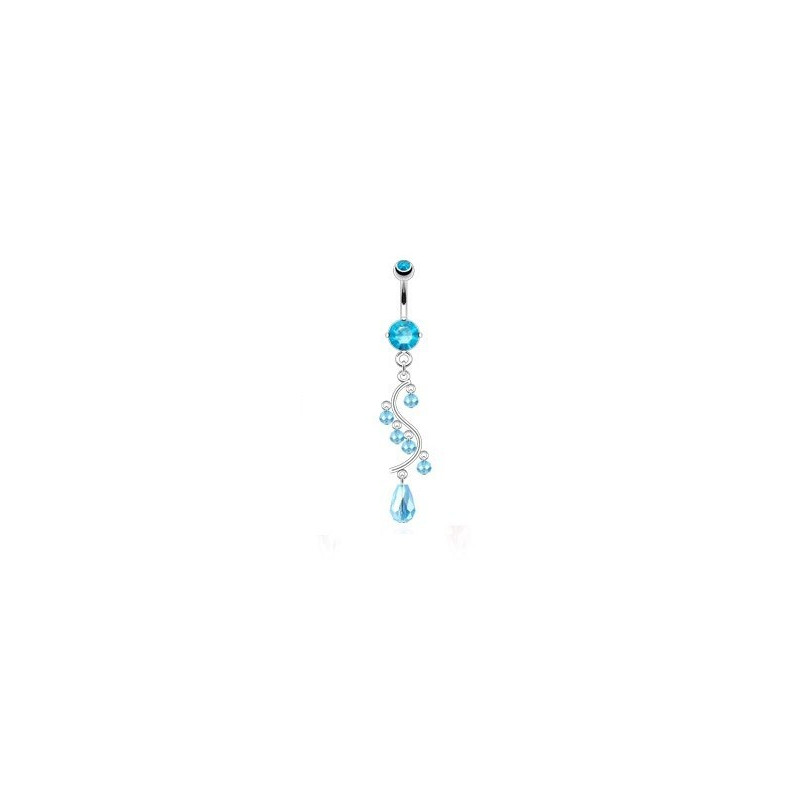 Piercing nombril en acier chirurgical long pendentif chandelier en cristal Bleu turquoise