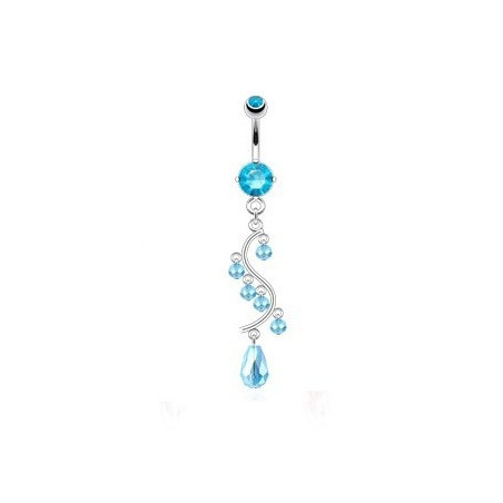 Piercing nombril en acier chirurgical long pendentif chandelier en cristal Bleu turquoise