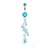 Piercing nombril en acier chirurgical long pendentif chandelier en cristal Bleu turquoise
