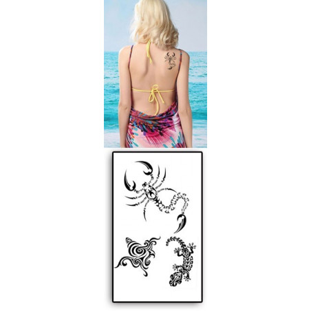 Tattoos temporaires Scorpion Gecko Maori Polynesiens