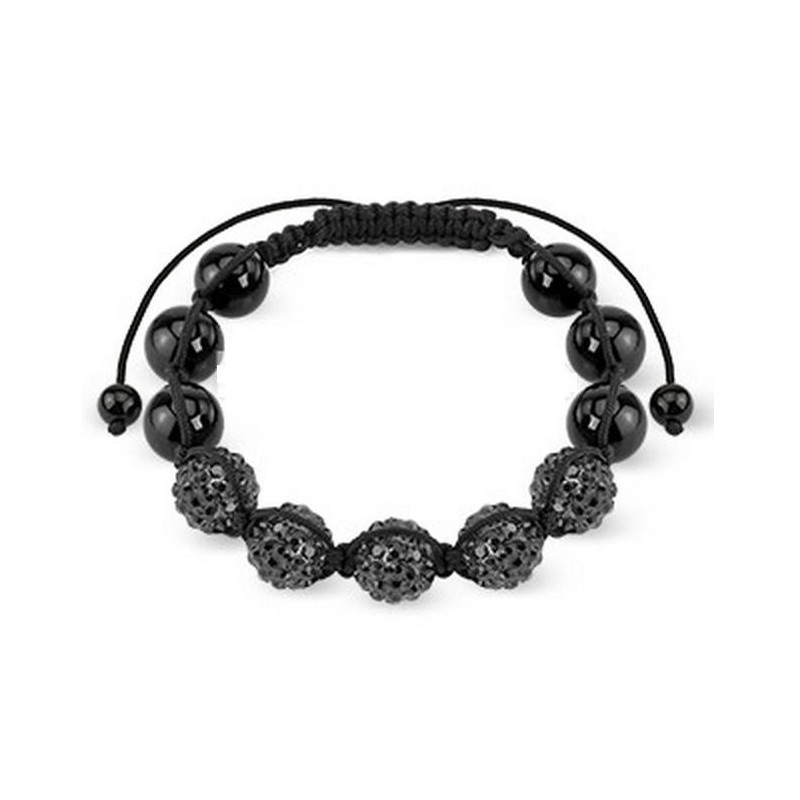 Bracelet noir 5 perle cristal noir et acier