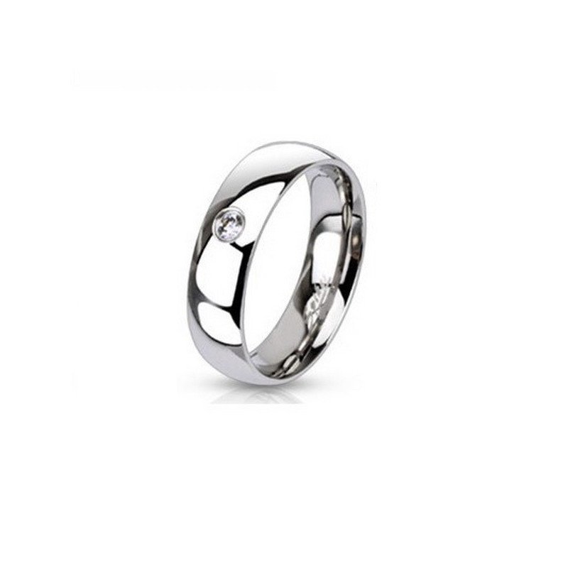 Bague anneau simple pour femme acier inoxydable zirconium blanc