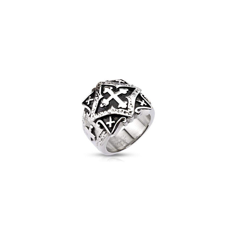 Bague pour homme en acier inoxydable motif multi croix celte