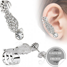 Boucle tour d'oreille Ailes d'ange cristal Blanc