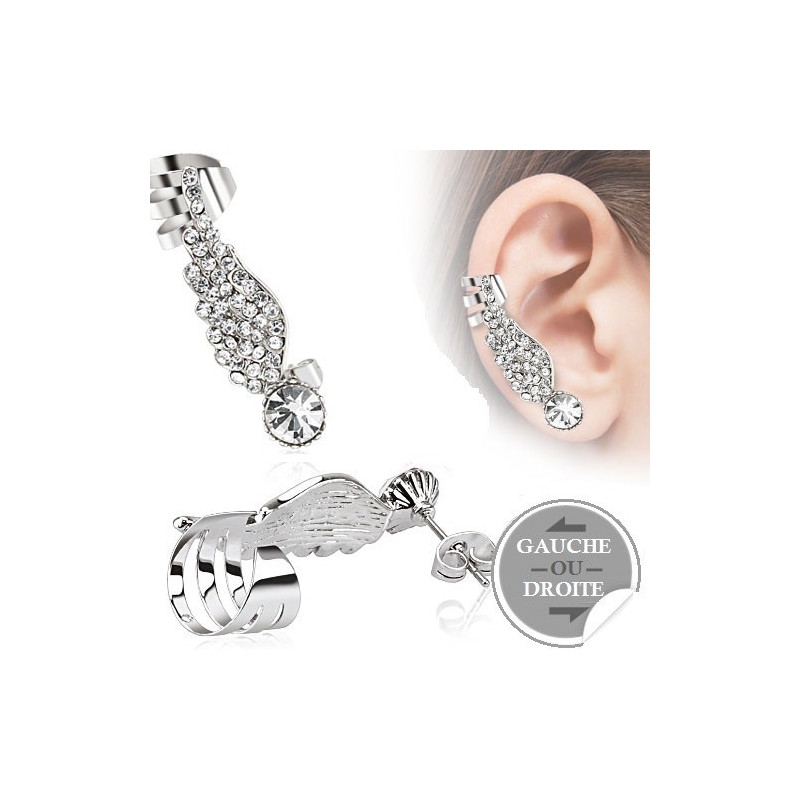 Boucle tour d'oreille Ailes d'ange cristal Blanc