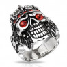 Bague chevalière homme acier inoxydable skull pirate rubis rouge