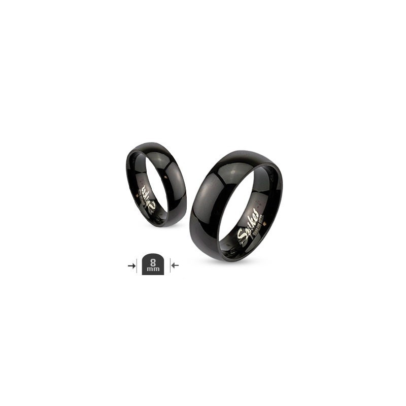 Bague homme en acier chirurgical inoxydable anneau acier noir 8mm