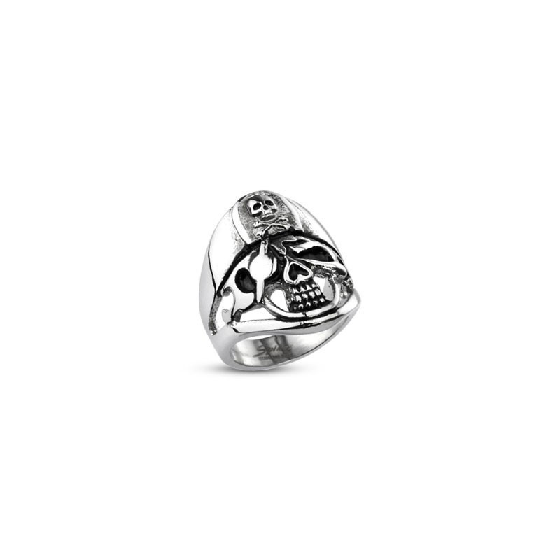 Bague homme tête de mort pirate acier inoxydable