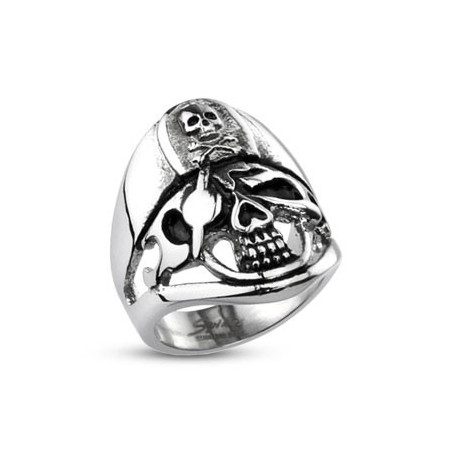 Bague homme tête de mort pirate acier inoxydable