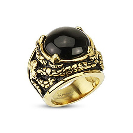 Bague homme pierre naturel Onyx motif Dragon acier inoxydable doré