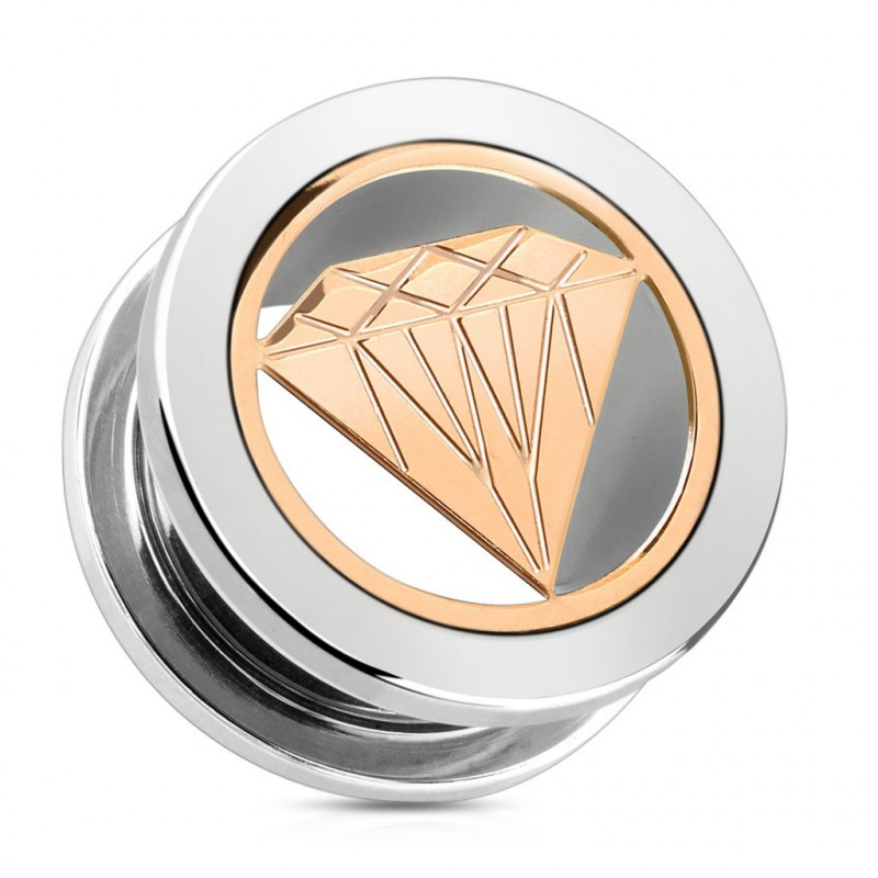 Piercing plug motif diamant en acier chirurgical couleur or rose