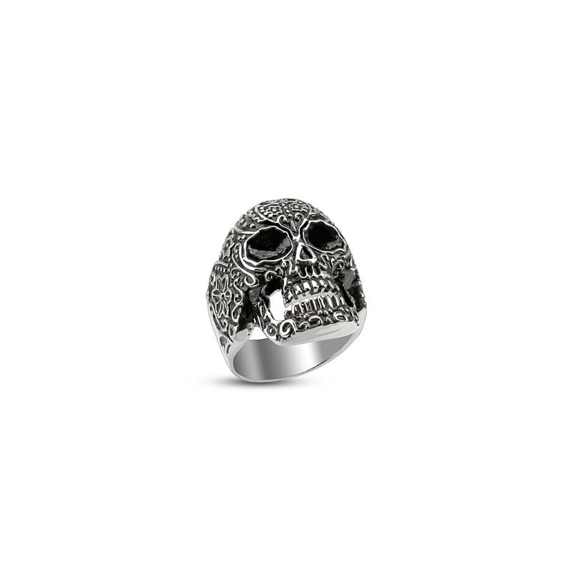 Bague homme skull tête de mort motif sculpté en acier inoxydable de qualité