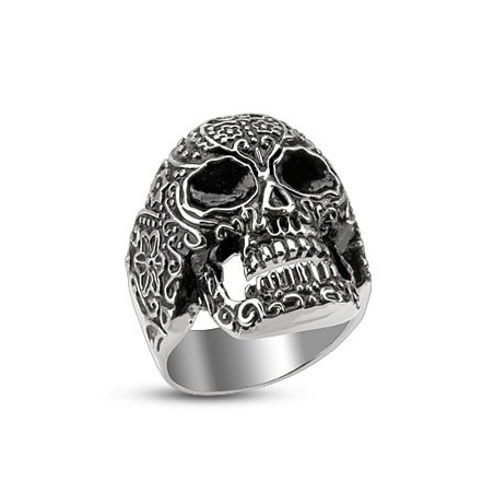 Bague homme skull tête de mort motif sculpté en acier inoxydable de qualité