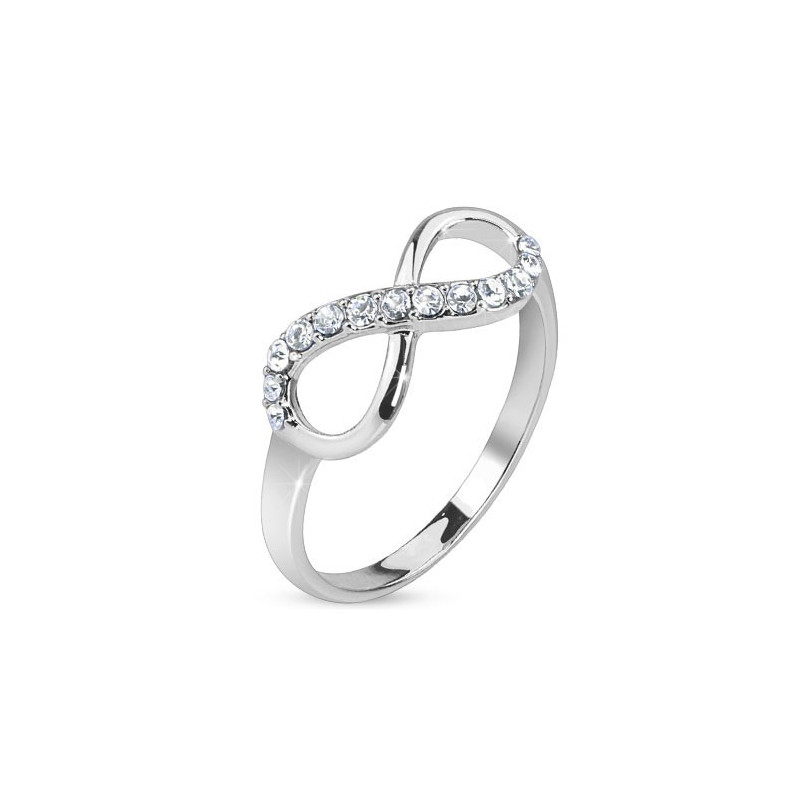 Bague fine forme anneau pour femme symbole Infini cristal et acier
