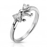 Bague anneau en acier inoxydable pour femme motif noeud cristal blanc