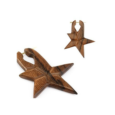 Boucles d'oreille hetnique pour femme motif étoile pleine en bois naturel fait main