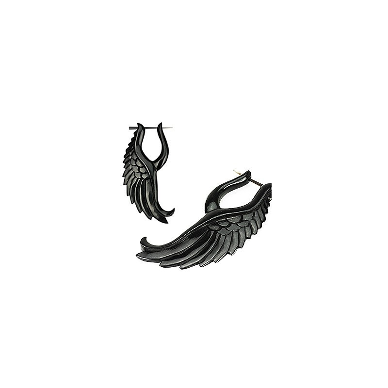 Boucle d'oreille ethnique pour femme motif Aile d'ange sculpteé en corne noir