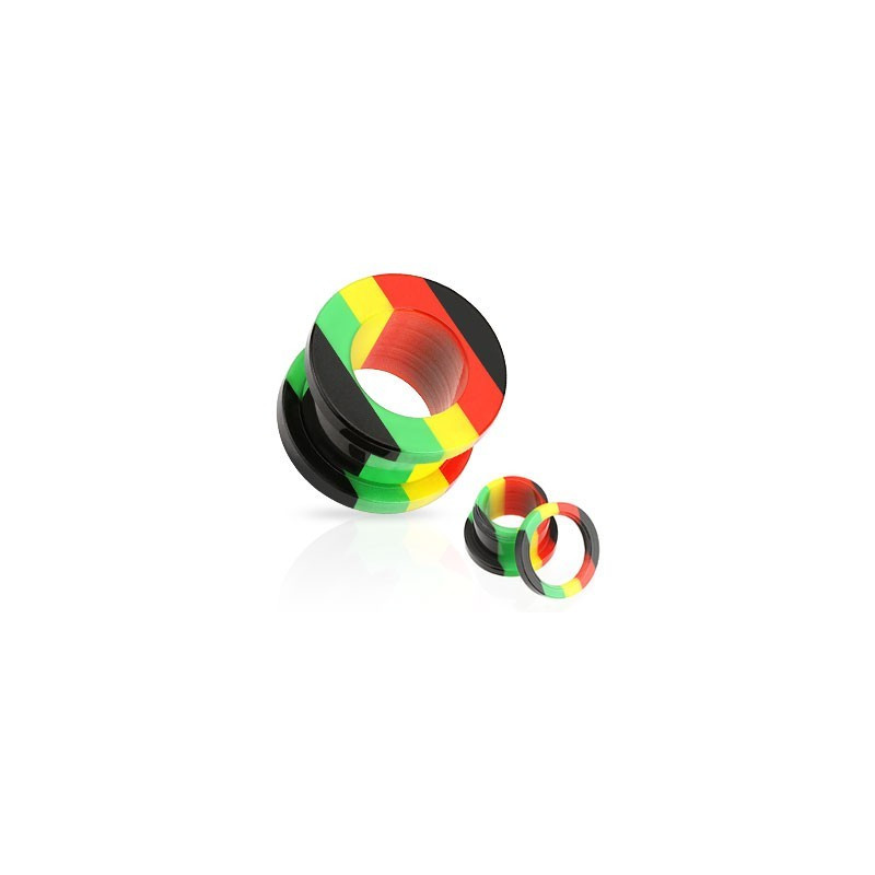 Piercing tunnel ecarteur oreille couleur rasta jamaique vert jaune rouge