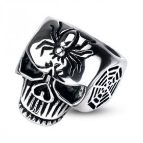 Bague skull tête de mort motif araignée acier pour homme bicker