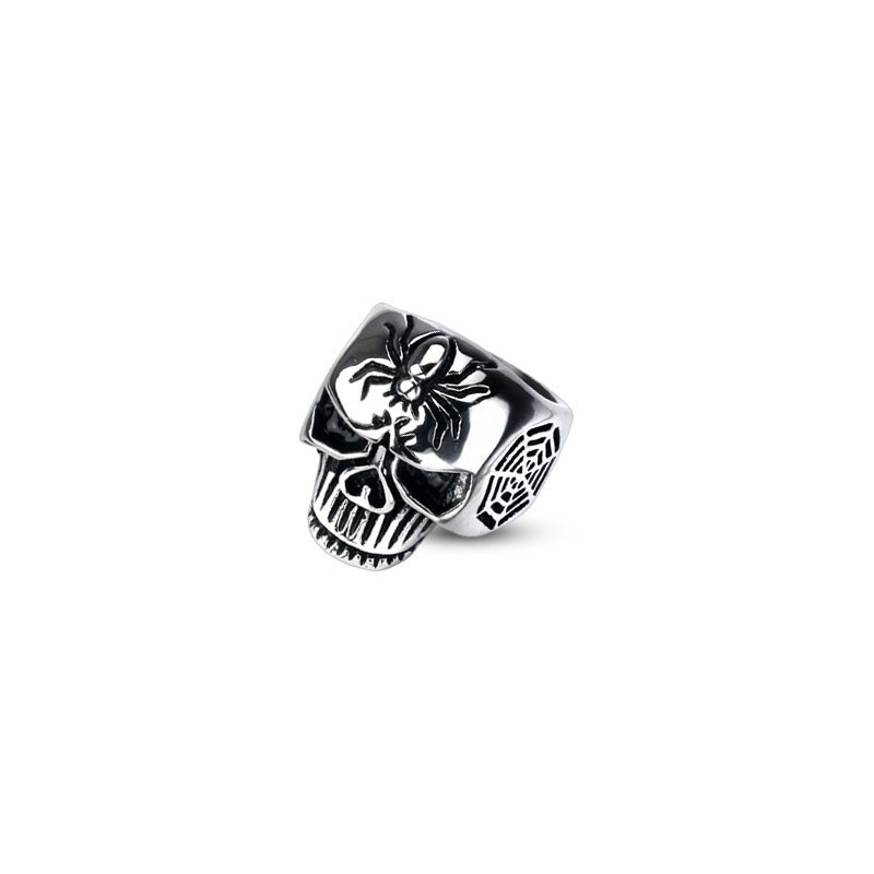 Bague skull tête de mort motif araignée acier pour homme bicker