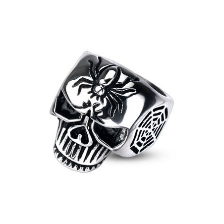 Bague skull tête de mort motif araignée acier pour homme bicker