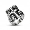 Bague gothique homme croix 4 tête de mort acier inoxydable