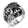 Bague chevalière gothique pour homme en acier inoxydable Fleur de Lys griffe Dragon noir