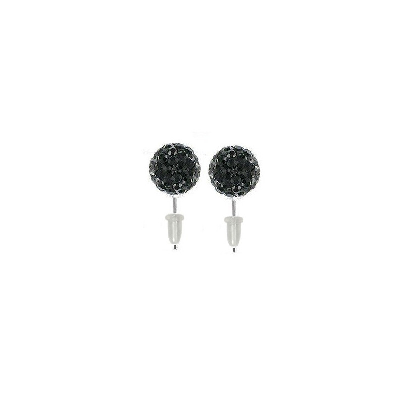 Boucle d'oreille en acier chirurgical boule multi cristaux cristal couleur noir