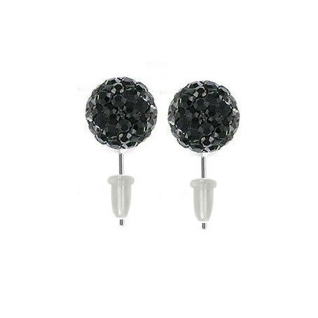 Boucle d'oreille en acier chirurgical boule multi cristaux cristal couleur noir