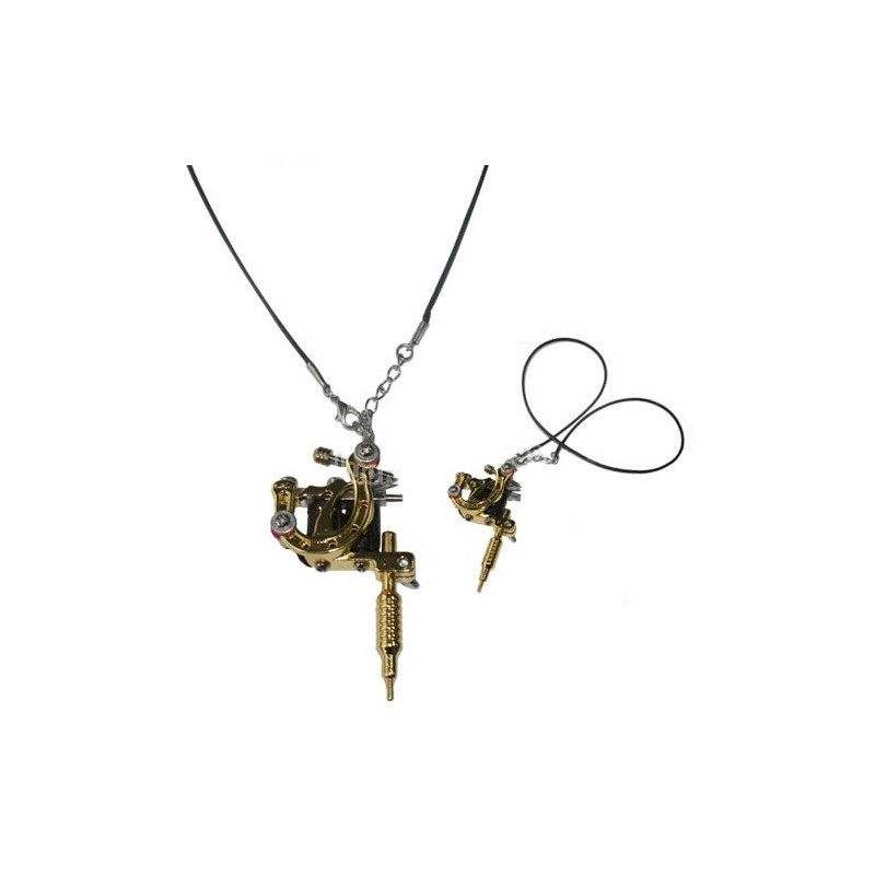 Collier pendentif mini machine tattoo dermographe chance couleur Or