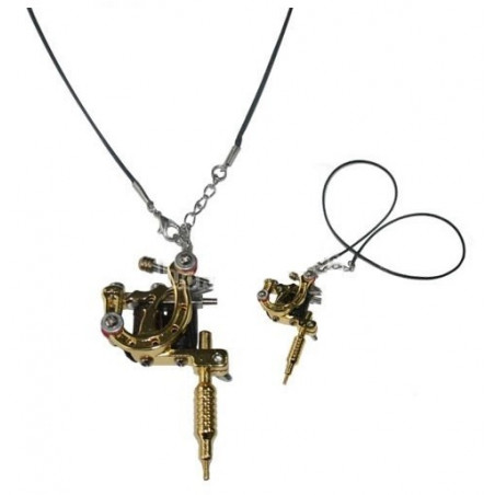 Collier pendentif mini machine tattoo dermographe chance couleur Or