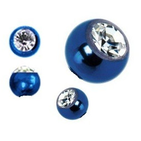 Bille de piercing avec cristal blanc en titane anodisé couleur bleu 1.2 mm adaptable arcade, labret, oreille, hélix, tragus